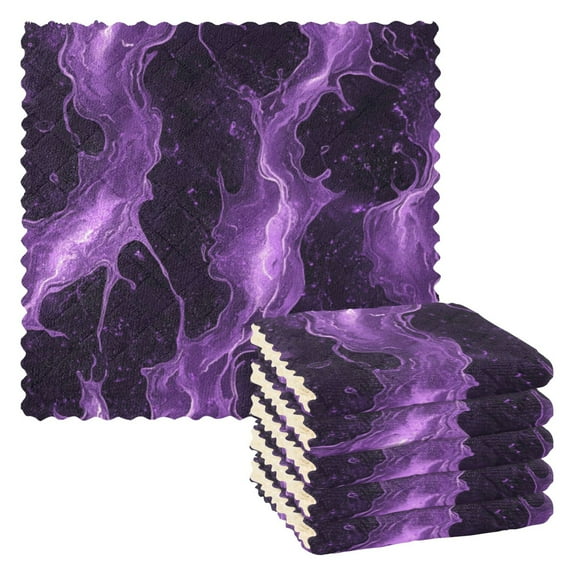 6 Pieces of Kitchen Towels 11x11Inch Kitchen Dish Cloths Kitchen Dish Towels Reuseable Cleaning Cloths Purple River Pattern