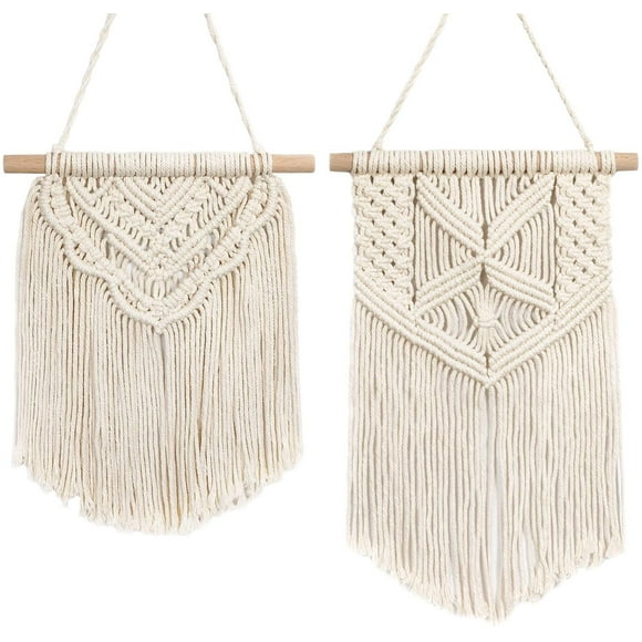 Pieces Macrame Wall Hanging Small Art Woven Wall Decor Boho Chic Home Decor for Apartment Bedroom Living Room Gallery, 13"L x 10"W and 16"L x 10"W.