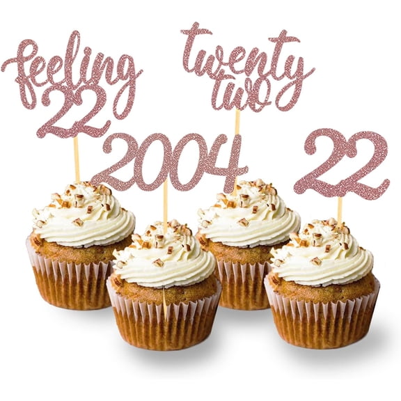 10pcs Feeling 22 Cupcake Toppers, Twenty Two Birthday Cake Decorations, Cheer to 22 Years Old Theme Party Decoration Supplies (Rose Gold2)