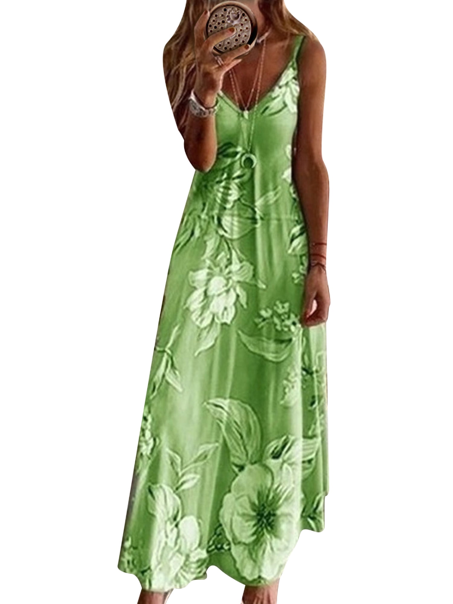 HIMONE Womens Spaghetti Strap Night Dress Ladies Casual Floral Print ...