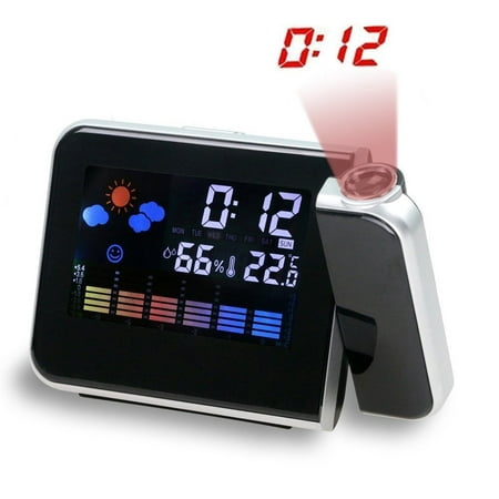 Projection Digital Weather LCD Display Snooze Alarm Clock Color w/ LED