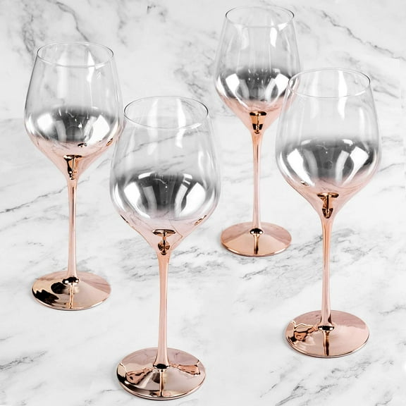 MyGift 19 oz Luxury Electroplated Rose Gold Crystal Stemware Wine Glasses, Set of 4