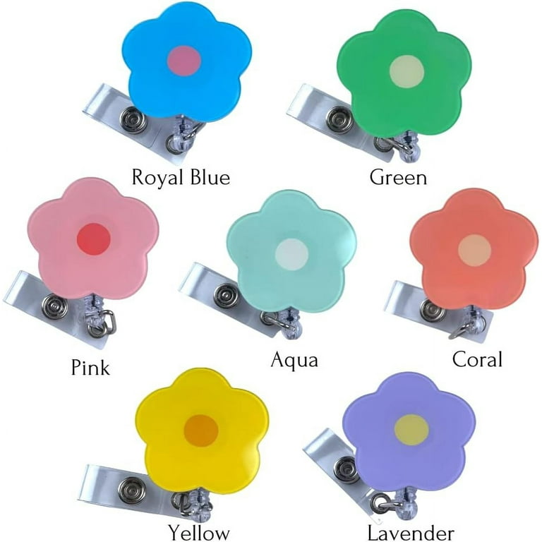 YJ Premiums 7pcs Cute Badge Reel Retractable Flower Sunflower Floral Nurse Badge Holder Clips Reels, Size: One Size