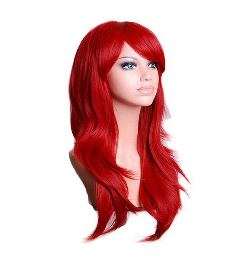 Techtongda 70cm Full Curly Wigs Cosplay Costume Anime Party Hair Wavy Long Wig Red