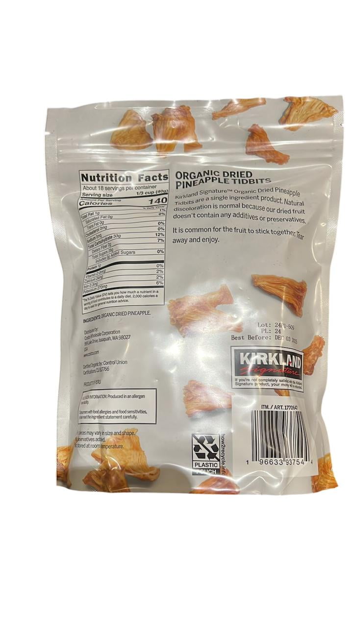 Kirkland Signature Organic Dried Pineapple Tidbits, 26 Ounce