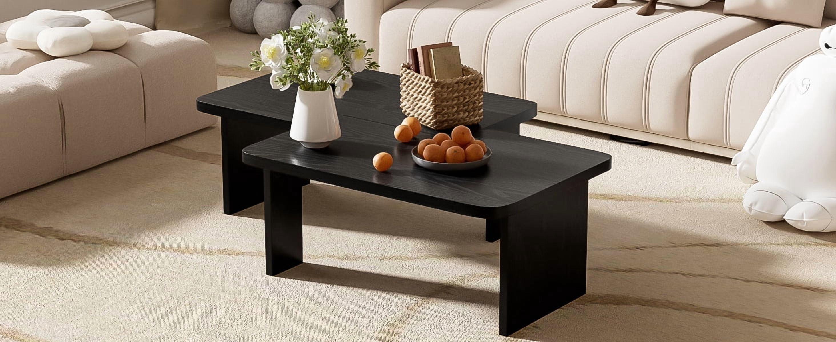 Euroco Modular Coffee Table Set of 2 – Freely Configurable Wood Grain MDF Tables with Modern Design, Compact Side Table Option