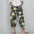 thumbnail image 2 of Womens Linen Capris for Summer,Women's Capri Pants Floral Print Casual Summer Cotton Cropped Pants Trousers,Linen Pants for Women Elastic Waist Palazzo Lounge Pants, 2 of 5