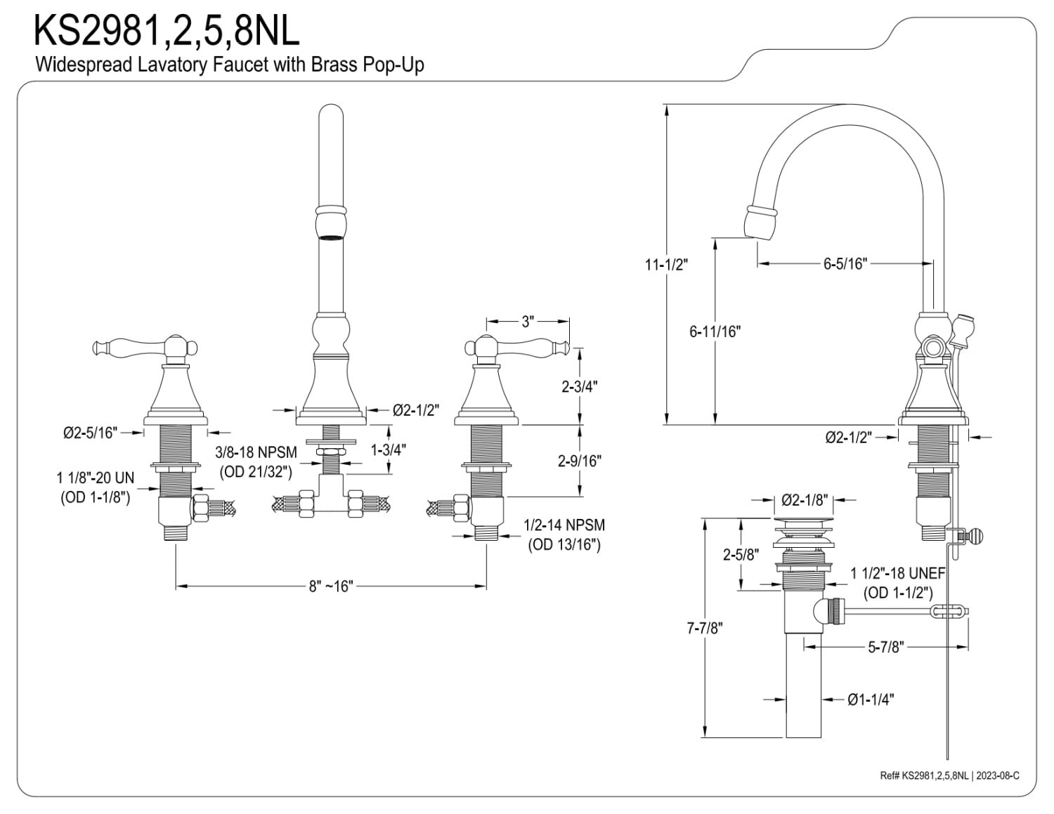 Kingston Brass KS2988NL 8 in. Widespread Bathroom Faucet, Brushed Nickel