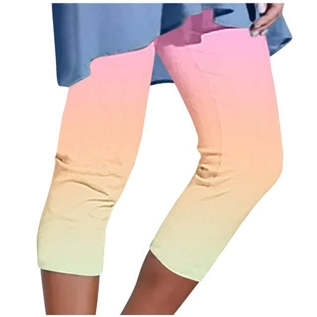 Mrat Leggings Capri pour Femmes Extensible Yoga Legging Court Taille Haute Dégradé Jogging Course S-21 Jaune 4TG