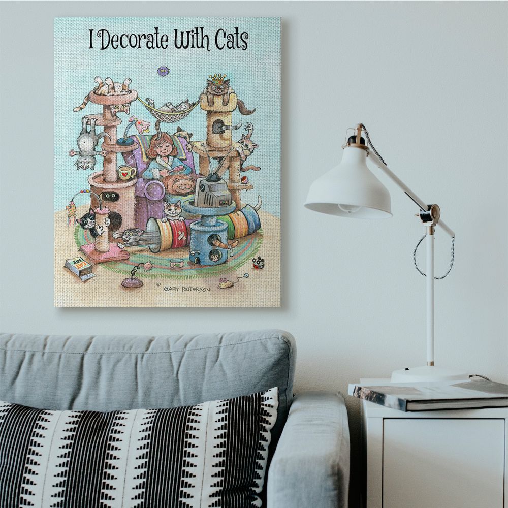 Stupell Industries I Decorate With Cats Funny Cartoon Pet Design Canvas Wall Art by Gary Patterson