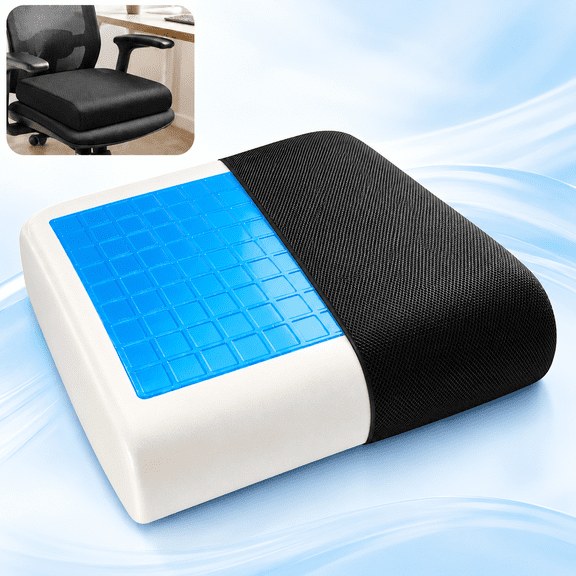 Extra Thick Large Seat Cushion, 19 x 17.5 x 4 Inch Gel Memory Foam Seat Cushion with Carry Handle, Non Slip Bottom, Coccyx Cushion for Office Chair, Wheelchair, Car Seat, Desk Chair, Black, 1 Pack