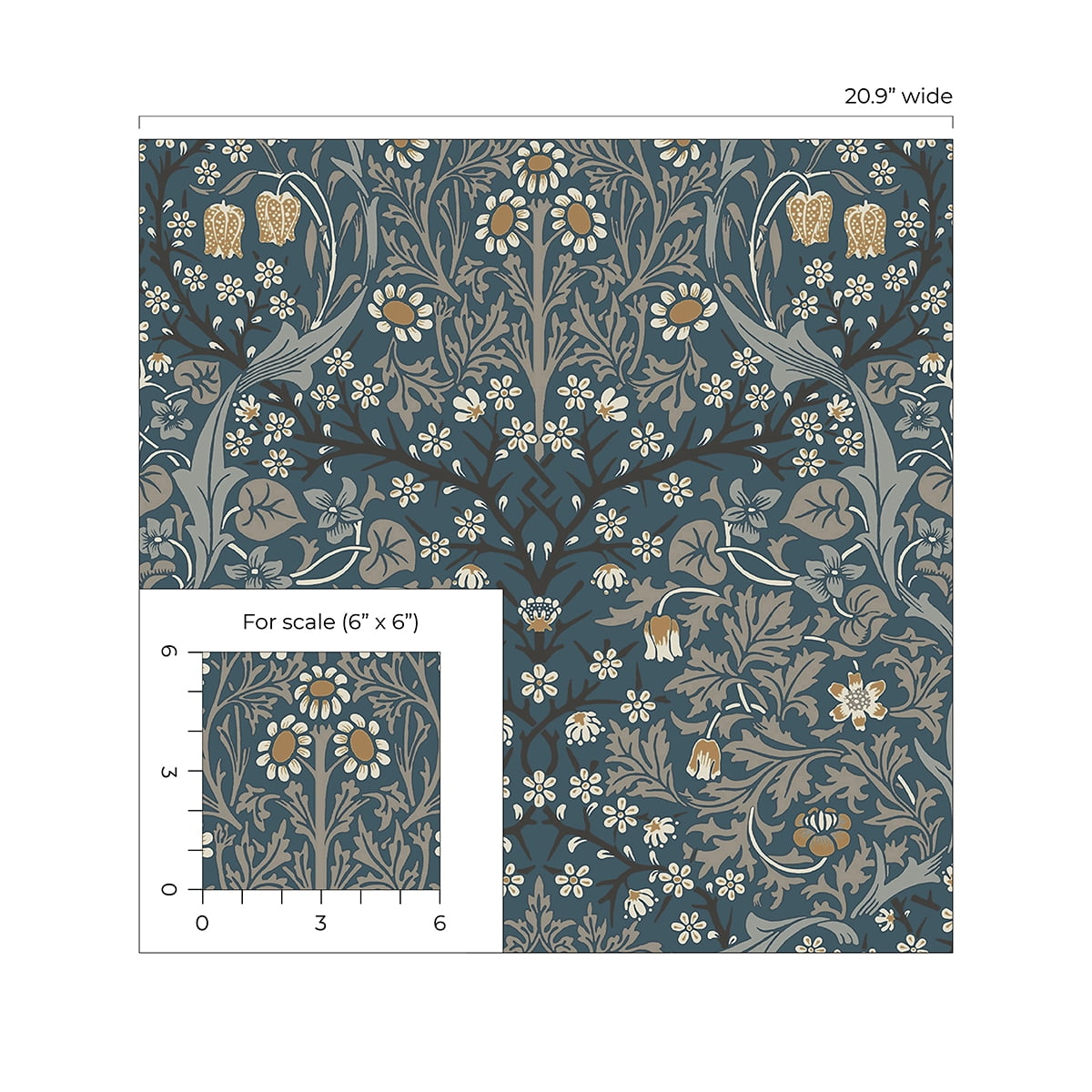 NextWall  Victorian Garden Floral Peel and Stick Wallpaper 20.9 in. W x 18 ft. L - Aegean Blue & Warm Stone