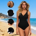 thumbnail image 2 of Rvasteizo Womens OnePiece Bikini Set Solid Color Backless Conservative Swimsuit, 2 of 5