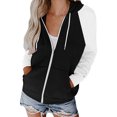 thumbnail image 3 of CEHVOM Women Color Block Hooded Weatshirt Drawstring Pocket Zipper Coat, 3 of 6