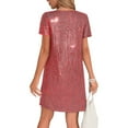 thumbnail image 4 of Women's Sparkly Sequin T Shirt Dress Short Sleeve Crewneck 2025 Loose Glitter Party Club Mini Dresses, 4 of 6