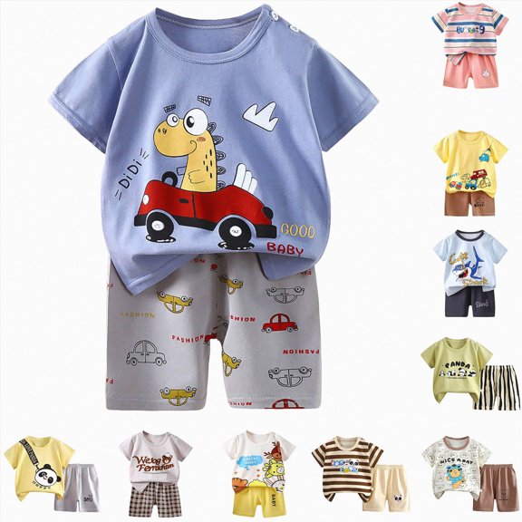 Xudanell Toddler Baby Boy Clothes for 2t 3t Boys Cute Summer Short Sleeve T-Shirt Tops Shorts Clothes Sets Baby Boy OutfitsSky Blue for Size 3-4 Years