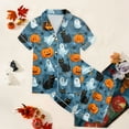 thumbnail image 5 of Caqnni Halloween Pjs Girls Satin Pajamas Set Pumpkin Print Short Sleeve Button-Down Shirt and Shorts 2 Piece Sleepwear Halloween Pjs Girls (4-5 Years,Navy), 5 of 5