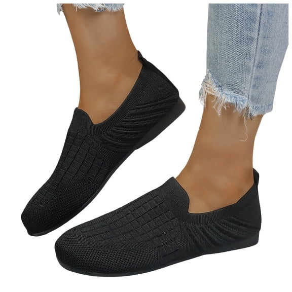 Rokment Slip on Socks Walking Shoes for Women 2026 Spring Fall Comfortable Knit Penny Loafers Low Heels Nursing Driving Work Casual Flat Black Size 6.5
