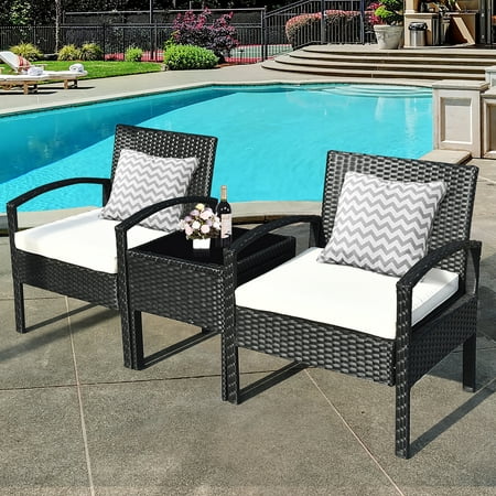 Costway 3PCS Patio Rattan Furniture Set Table & Chairs Set with Seat