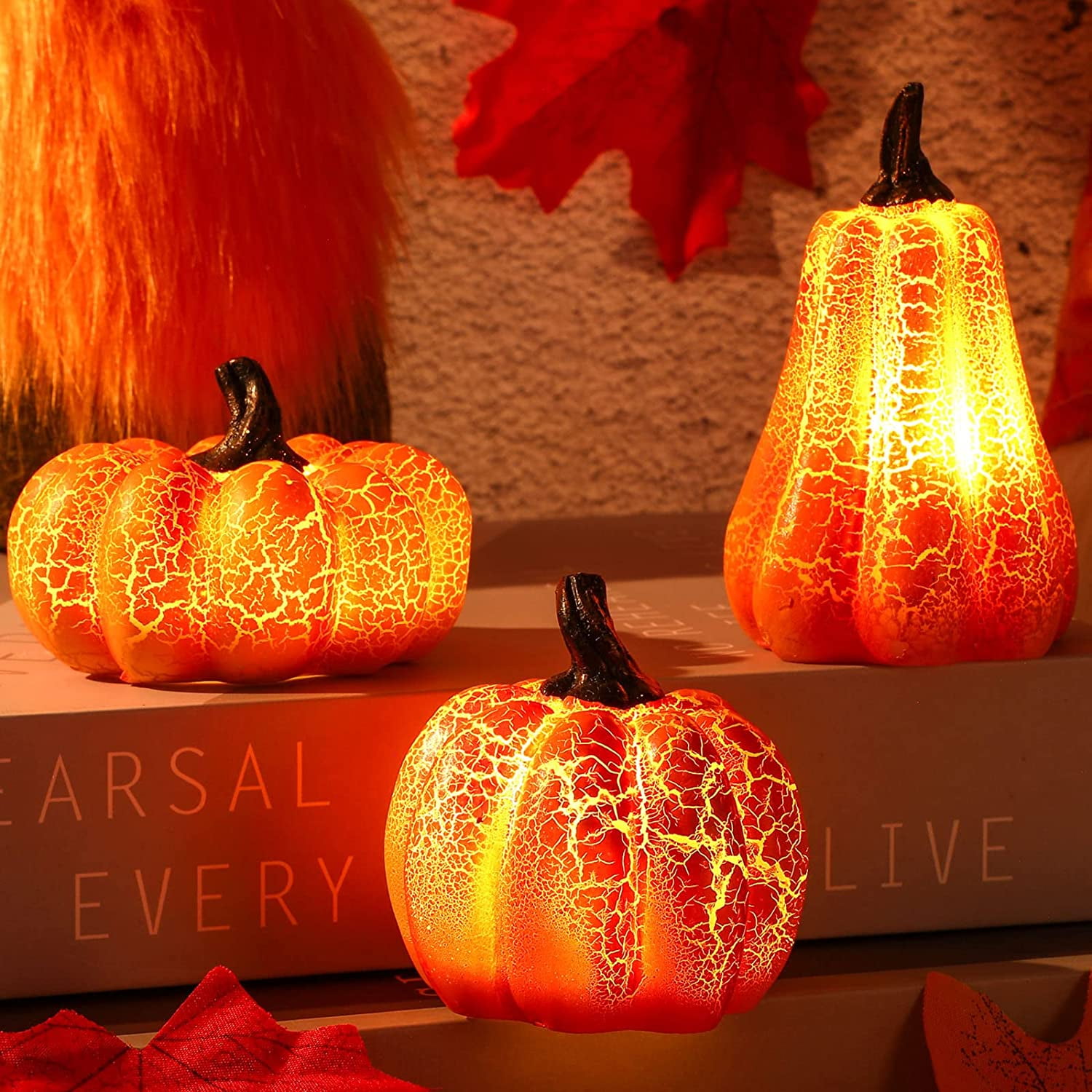 Simple hot Orange Bright Autumn Pumpkin LED Night Light Halloween Fall Decor