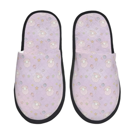 Balery Shells Pearl Slient Indoor Furry Fleece Comfort House Shoes Soft Non-Slip Home Shoes Cotton slippers House Slippers-- Medium