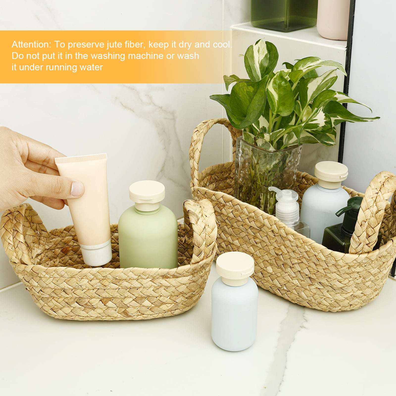 FKSZLL 4Pcs Woven Storage Basket with Handle Decorative Baskets for Shelves Decor Hemp Rope Storage Baskets Bin for Organizing Fruit Vegetable Snacks