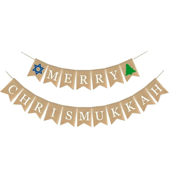 Burlap Merry Chrismukkah Banner for Hanukkah Christmas Decorations - 2025 Chrismukkah Decorations Merry Christmukkah Decor Sign Garland