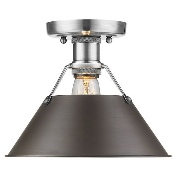 Yep by Golden Lighting Orwell 1-light Flush Mount in Pewter and Rubbed Bronze shade