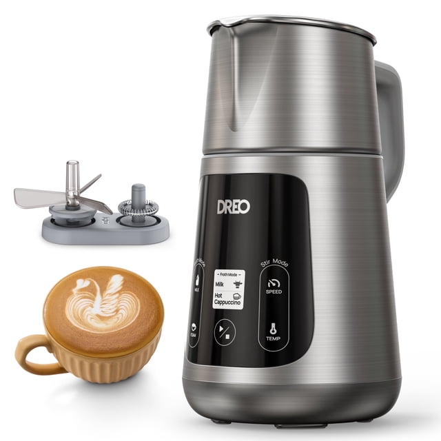 DREO Espumador de Leche BaristaMaker Todo en 1, Espumador de Espuma Eléctrico para Arte Latte, Microespuma y Café, Calentador Automático de Leche de 15oz/450ml con 30 Bebidas, Apto para