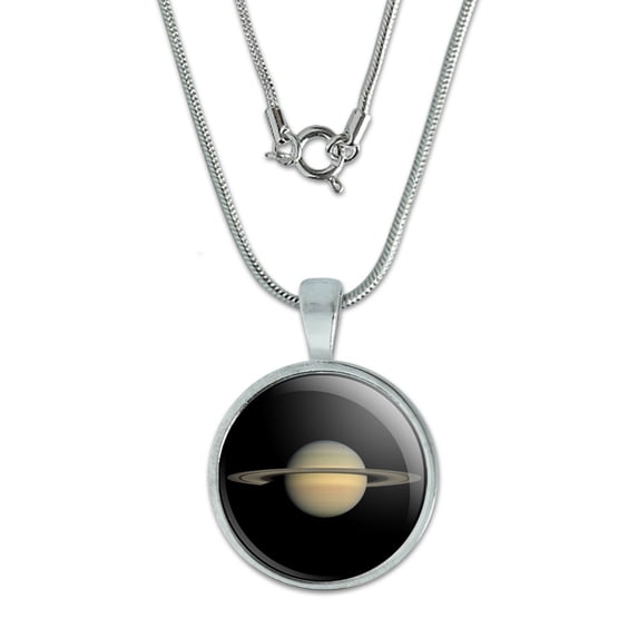 Planet Saturn with Rings Solar System 0.75" Pendant with Sterling Silver Plated Chain