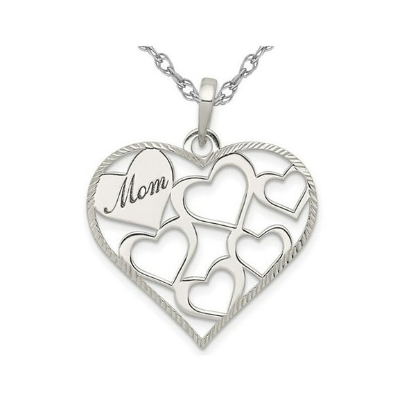 Sterling Silver MOM Engraved Heart Pendant with Chain