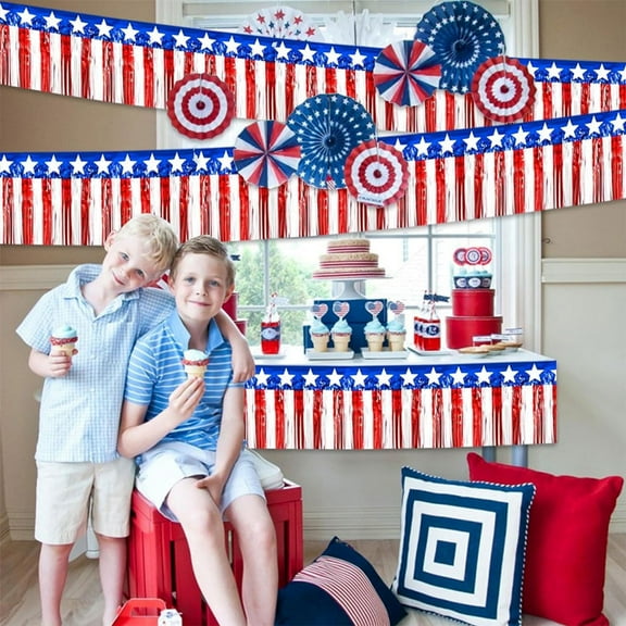 4th of July Stars And Strips Garland Red White Blue Foil - Shiny Hanging Decorations, 30x300cm, Reusable, Ideal for Independence Day & Memorial Day Party Decor