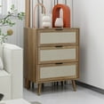 thumbnail image 2 of 23.6" Natural 3-Drawer Cabinet with Rattan Panels for Bedroom Walnut, 2 of 5