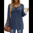 thumbnail image 2 of Blusa Elegante Informal con Cuello en Forma de Corazón y Larga para Mujer, Color Liso, Estilo Túnica, Tipo Suéter. Azul S, 2 of 5