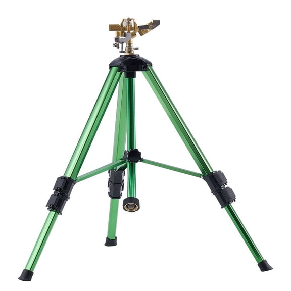 Impact Sprinkler on Tripod Base, Heavy Duty Tripod Sprinklers with Brass Head & 3/4" Connector, 360 Degree Large Area Coverage Irrigation Sprinkler, Adjustable Heights Sprinkler for Yard Green