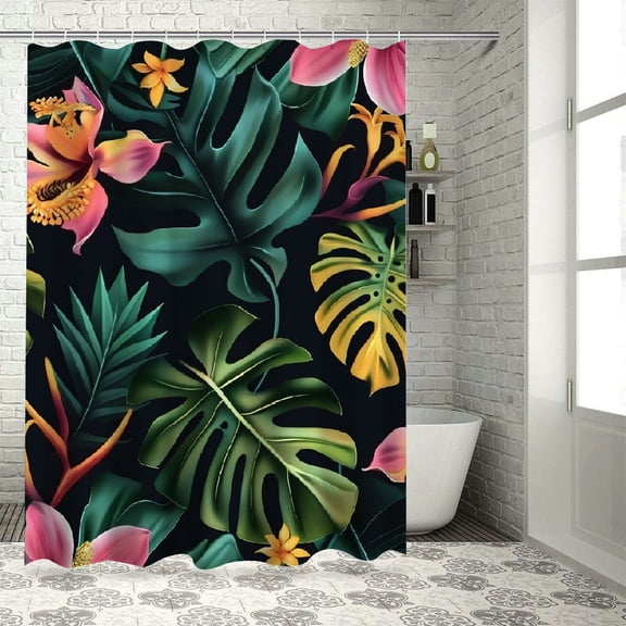 BCIIG Tropical Leaves Flowers Jungle Shower Curtain 100% Polyester Washable with Hooks 36"x72