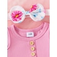 thumbnail image 5 of Musuos Baby Girl Cute Fall Outfit 0-18Months Ribbed Cold Shoulder Long Sleeve Romper + Floral Flare Pants and Headband 3 Pcs Set, 5 of 9