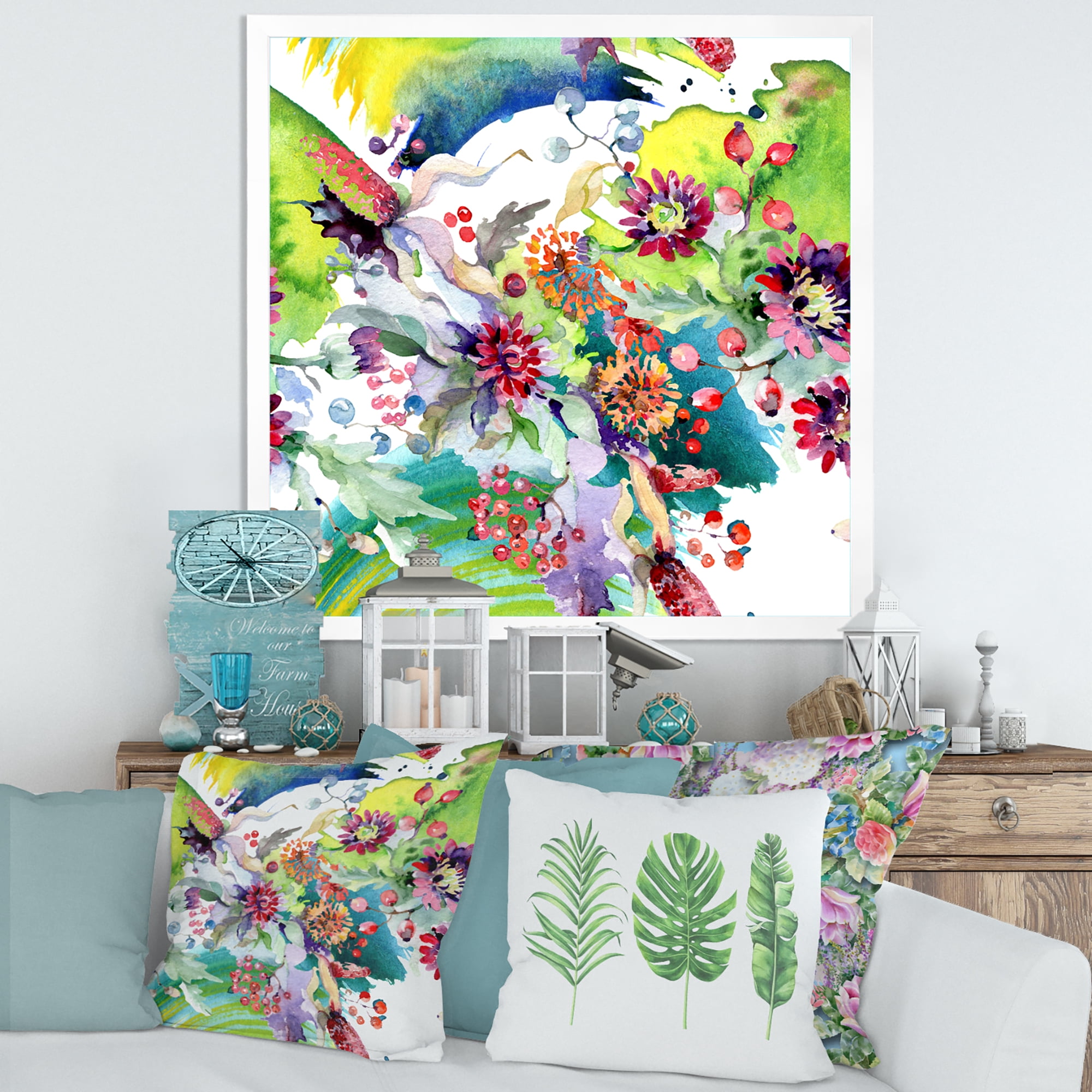 Designart 'Wildflowers and Vibrant Wild Spring Leaves X' Modern Framed Art Print