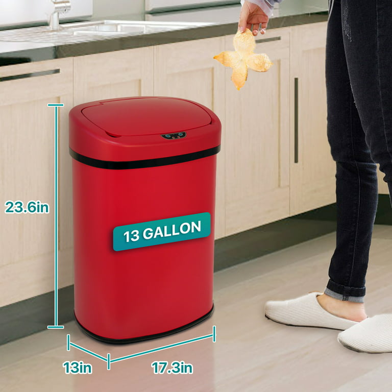 13 Gallon 50 Liter Kitchen Trash Can with Touch-Free & Motion Sensor Lid,  Automatic Plastic Garbage Can, Touchless Trash Bin Automatic Trash Can for
