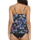thumbnail image 4 of Traje de baño Tankini con cuello en V, correa de espagueti, impresión digital, traje de baño transpirable de dos piezas para surf, fiesta en la playa, parte superior de hojas y fondo negro M, 4 of 8