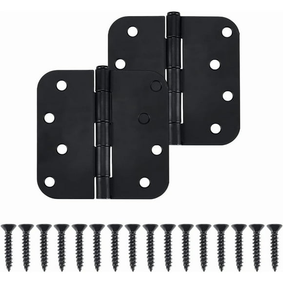 2 Sets Self Closing Door Hinges 3.98x4 Inch Matte Black Door Hinges with Round Corner Metal Interior Door Hinge with 16Pcs Pins Round Hinge Hardware for Garage Residential Doors