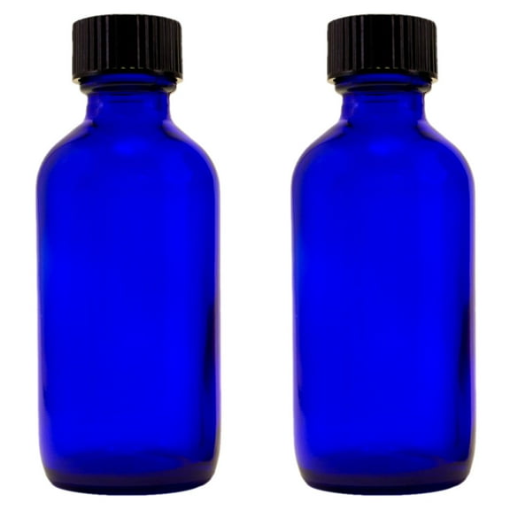 Cobalt Blue Glass Bottle - 2 fl oz w/ Cap - Pack of 2