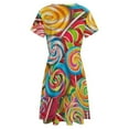 thumbnail image 5 of Candy Pattern Rainbow Lollipop Short Sleeve Dress Women Summer Evening Dresses Ladies Sundress, 5 of 7