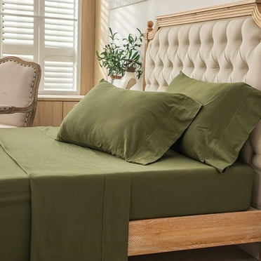PURE ERA Jersey Knit Fitted Sheet – 100% Cotton, Deep Pocket 15-20", Ultra Soft | Olive Green Queen