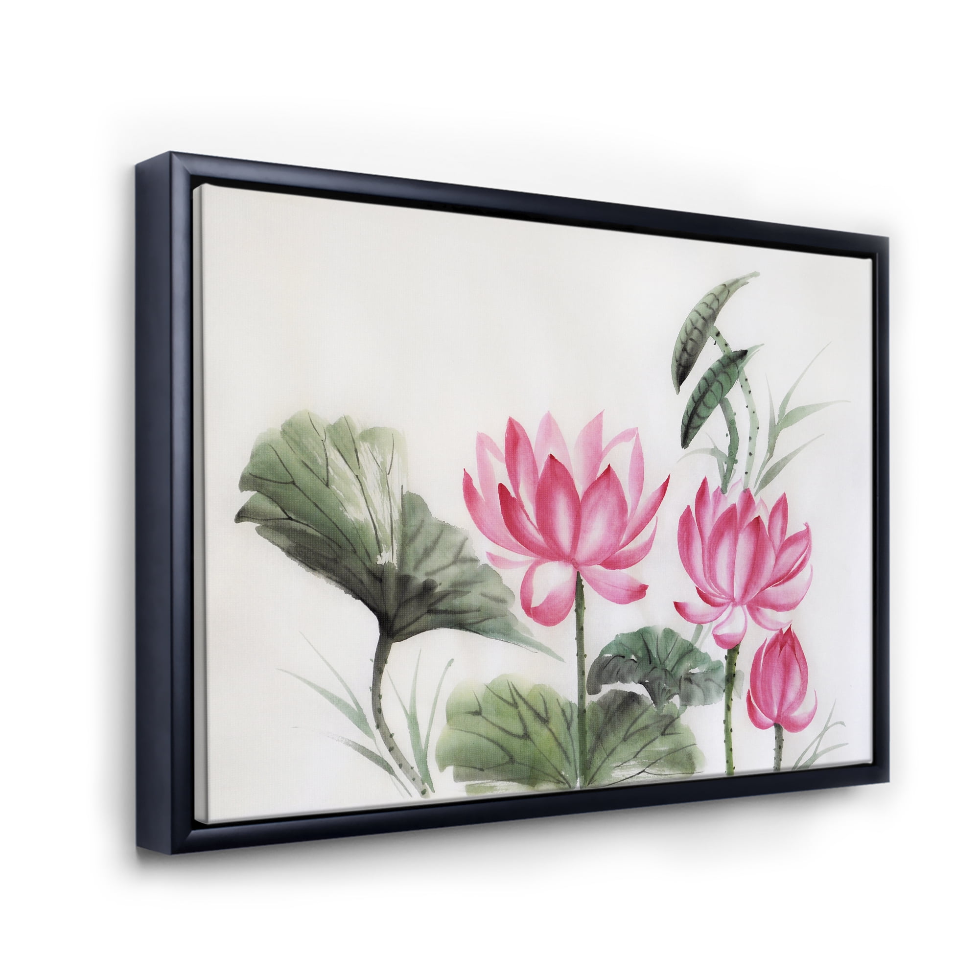 Designart 'Ancient Pink Lotuses In The Pond I' Traditional Framed Canvas Wall Art Print