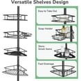 thumbnail image 3 of Corner Shower Caddy Tension Pole, 4-Tier Rustproof Shower Shelves for Bathtub Shampoo Storage, 51-121 Inch Adjustable Shower Tension Rod Organizer, Black, 3 of 9
