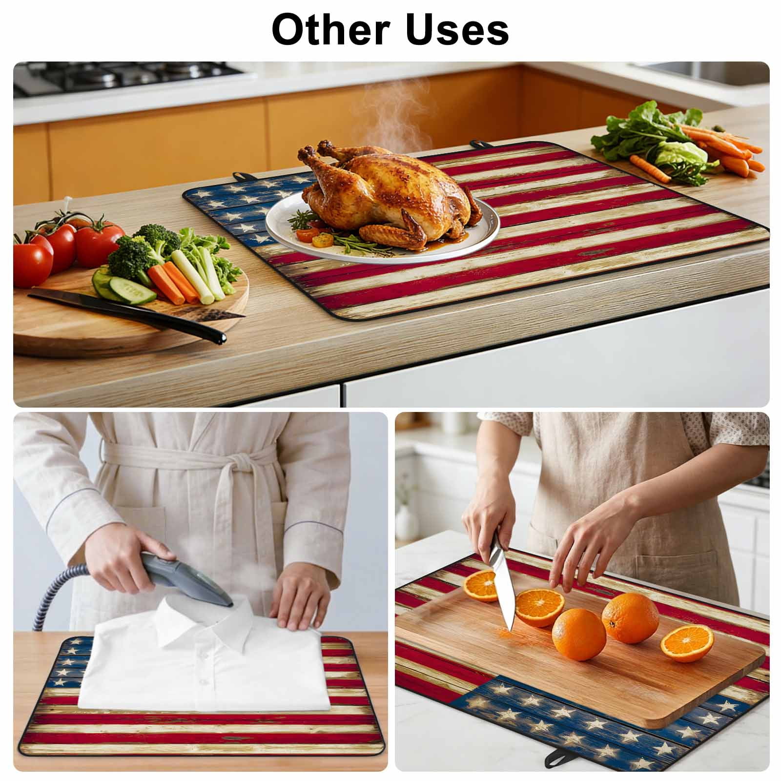 American Flag Vintage Stove Top Cover for Electric Stove, Heat-proof & Non Slip Glass Top Stove Cover Protector, Brown Red Stripes US Flag Kitchen Flat Cooktop Rubber Mat 24x21 Inches