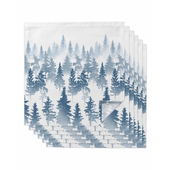 nqOlkjepod Blue Forest Cloth Napkins Set of 6 Reusable Dinner Napkins, Contemporary Silhouette Abstract Art Cocktail Napkin Washable Table Napkins for Wedding/Holiday Party/Baby Shower 20"x20"