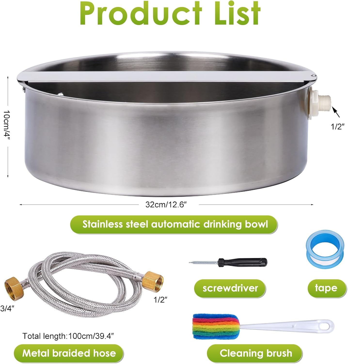 Automatic Dog Water Bowl Dispenser Large Breed Outdoor Pet Water Fountain Pet Waterer with Float Valve 6.5L Heavy-Duty Stainless Steel Auto Waterer for Large Dogs Cats Puppy Chicken Goat