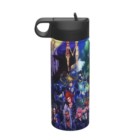 The Kingdom Hearts Kids Insulated Water Bottle With Straw - 18 Oz Stainless Steel Double Wall Vacuum Cup, Leakproof, Bpa Free, Suitable For Boys And Girls